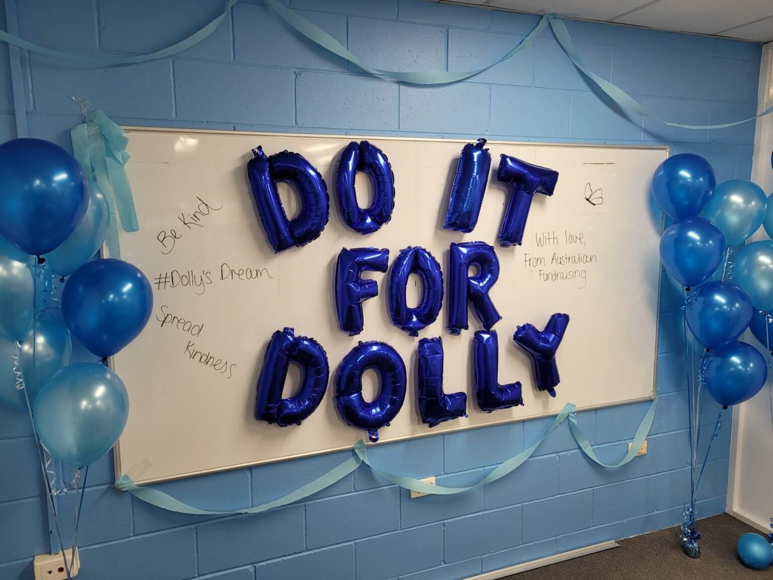 Do it for Dolly Day sign in the Australian Fundraising office